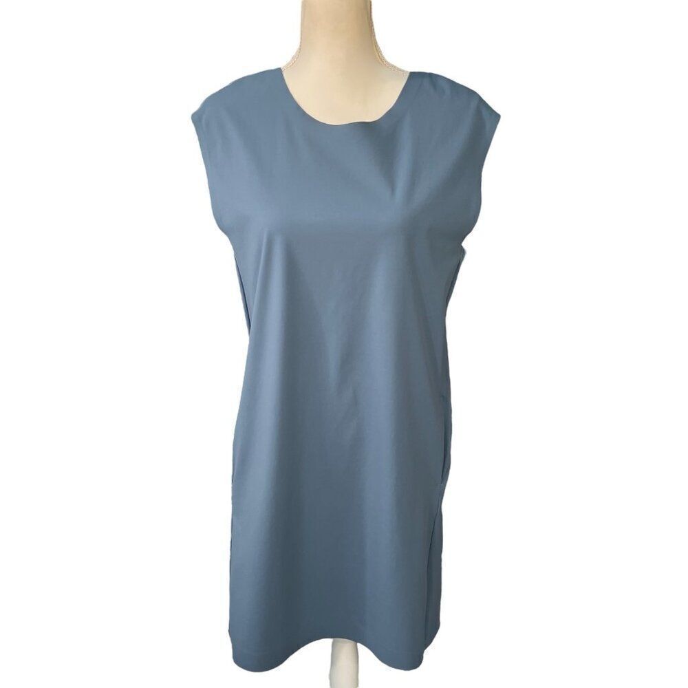 Aday Sleeveless Bonded Stitching LBD Dress Light Slate Blue Size Small